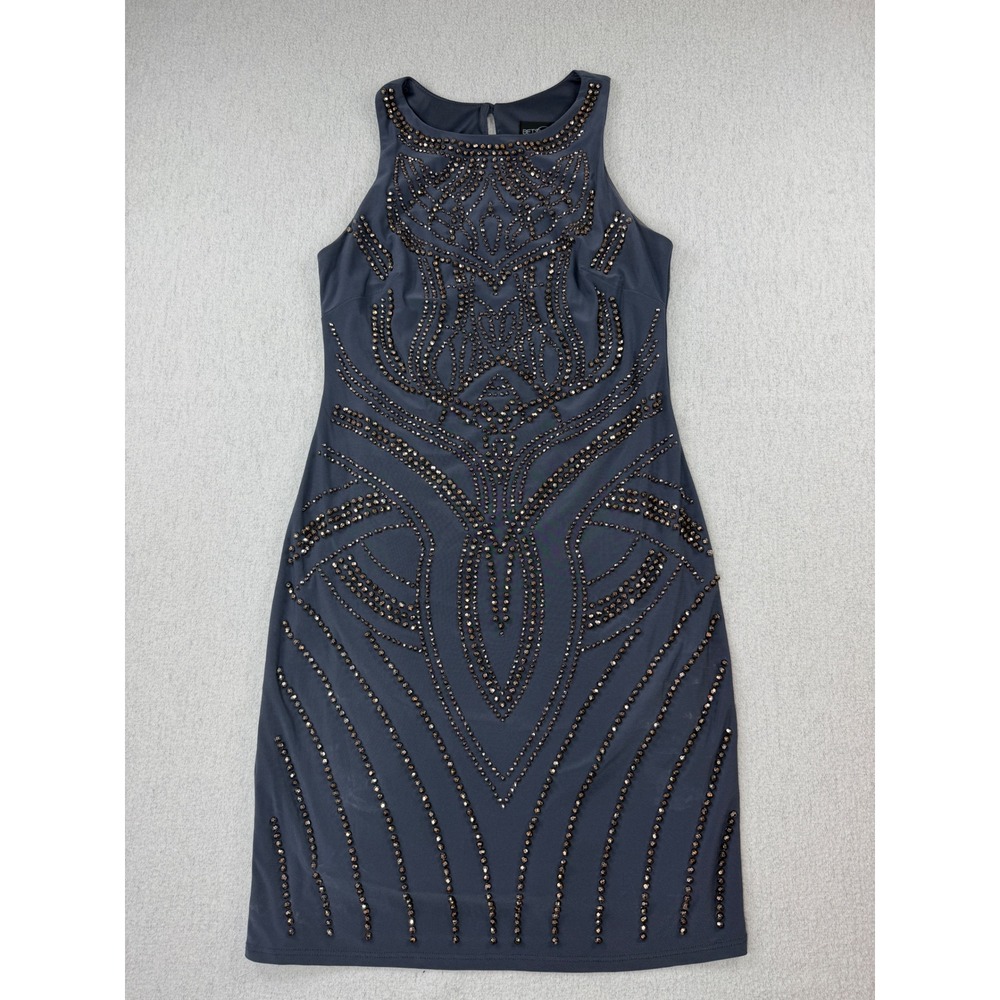 Art Deco Betsy & Adam Beaded Sheath Dress Slate Gray Sleeveless Cocktail Size 4
